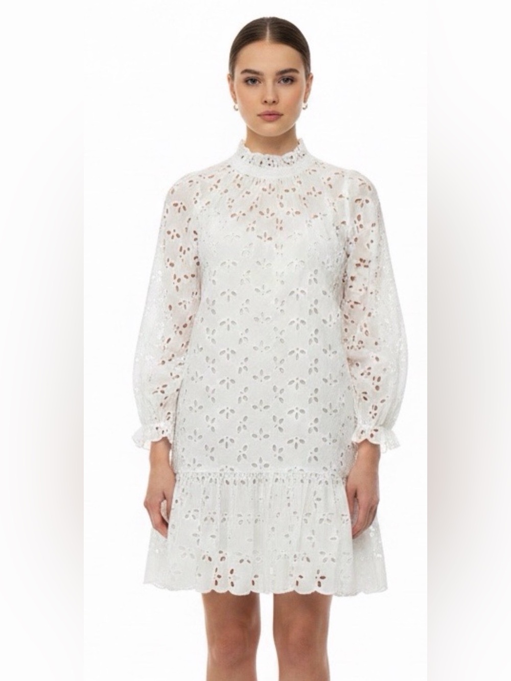 J.Crew Ruffle Mini Eyelet Dress In White Size Small NWOT
